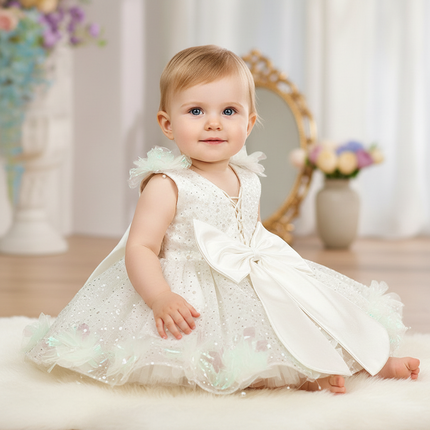 Peekaboo Studio Sequin Pearl Flower Girl Dress with Elegant Gown Desig