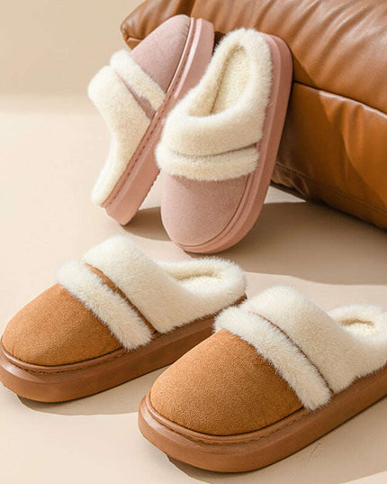 Fashion Warm Cotton Slippers For Women Leisure Thick Bottom Non-slip Plus-velvet House Shoes Winter Bedroom Floor Suede Slipper