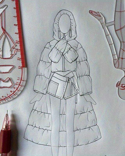 Clear Fashion Illustration Ruler Set with Dress Form Templates for Student Design and BJD Doll Outfit Sketching