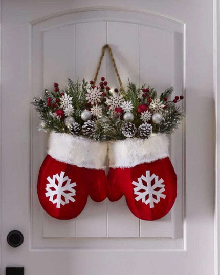 Christmas Garland Creative Glove Shaped Simulated Flower Wreath Window Door Gate Decoration Door Sign Xmas Party Decoration