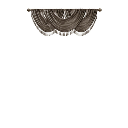 Room and Decor Faux Silk Waterfall Valance - Embellished, Pewter 38x46
