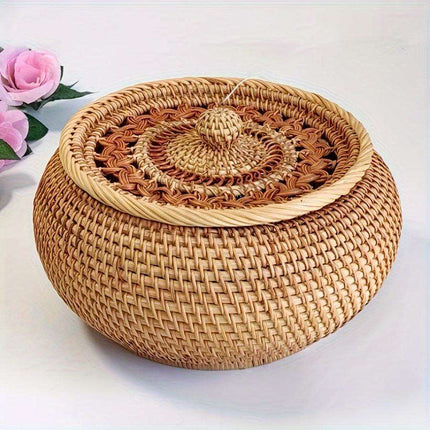 Chic Handcrafted Rattan Storage Basket with Lid