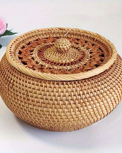 Chic Handcrafted Rattan Storage Basket with Lid
