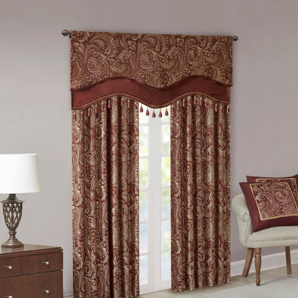 Room & Decor Jacquard Rod Pocket Valance, Beaded, Burgundy 50x18