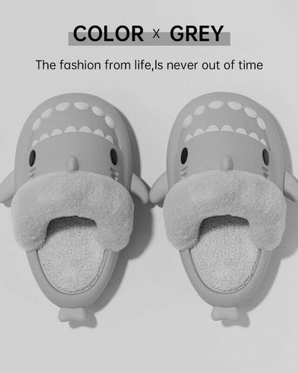Cozy Shark Plush Slippers for Couples - Detachable Warm Fuzzy House Shoes