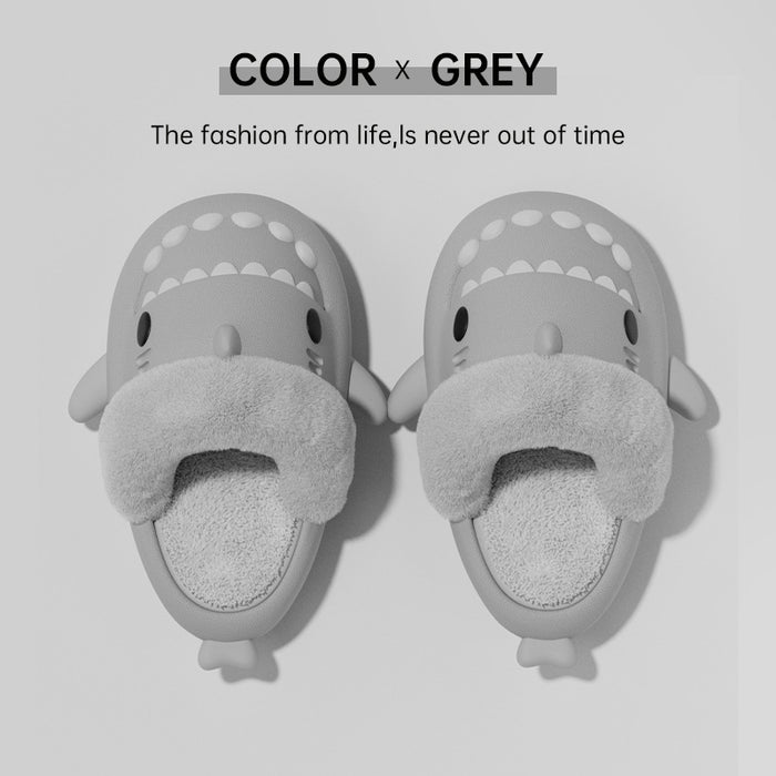 Cozy Shark Plush Slippers for Couples - Detachable Warm Fuzzy House Shoes