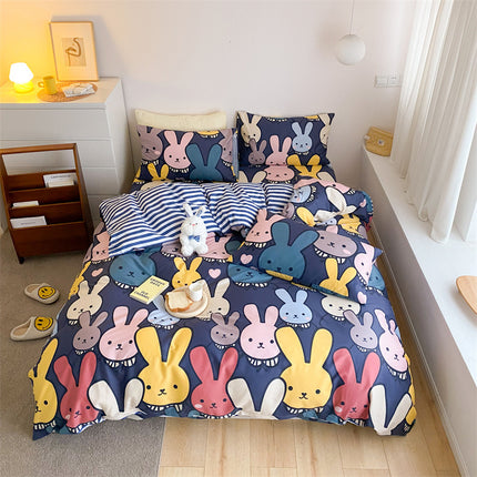 Peekaboo Studio Four-Piece Cotton Bed Sheet Set with Quilt Cover, Soft