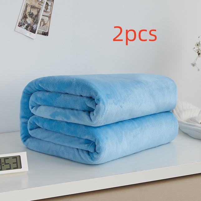 Solid-Colour Plush Flannel Blanket for Sofa & Bed