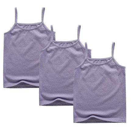 3-Pack Girls' Trendy Sleeveless Cotton Cami Tops - Stylish Spaghetti Strap Vests for Kids - Très Elite