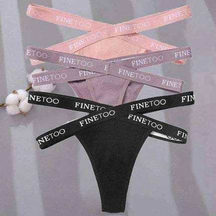 3-Pack Women's Sexy High Waist Cross Strap Cotton G-String Panties - Très Elite