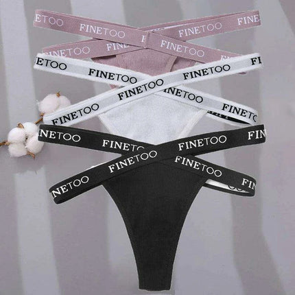 3-Pack Women's Sexy High Waist Cross Strap Cotton G-String Panties - Très Elite