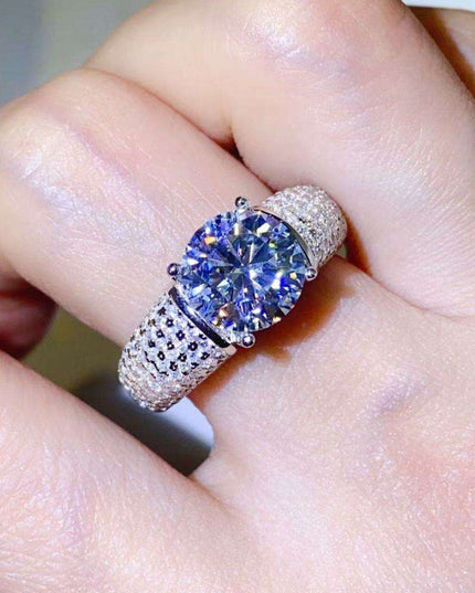 Radiant 3 Carat Moissanite and Platinum Accented Sterling Silver Ring