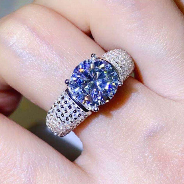 Radiant 3 Carat Moissanite and Platinum Accented Sterling Silver Ring