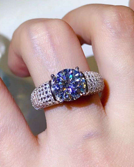 Radiant 3 Carat Moissanite and Platinum Accented Sterling Silver Ring