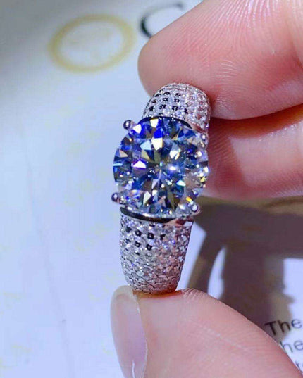 Radiant 3 Carat Moissanite and Platinum Accented Sterling Silver Ring