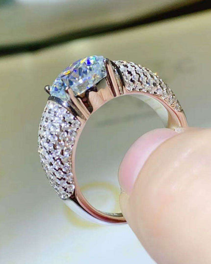 Radiant 3 Carat Moissanite and Platinum Accented Sterling Silver Ring