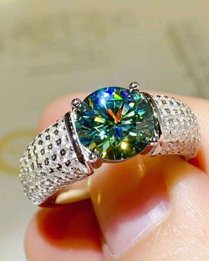 Radiant 3 Carat Moissanite and Platinum Accented Sterling Silver Ring