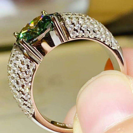 Radiant 3 Carat Moissanite and Platinum Accented Sterling Silver Ring