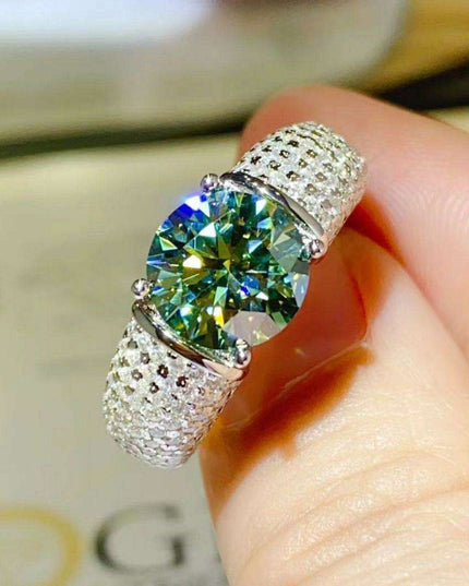 Radiant 3 Carat Moissanite and Platinum Accented Sterling Silver Ring