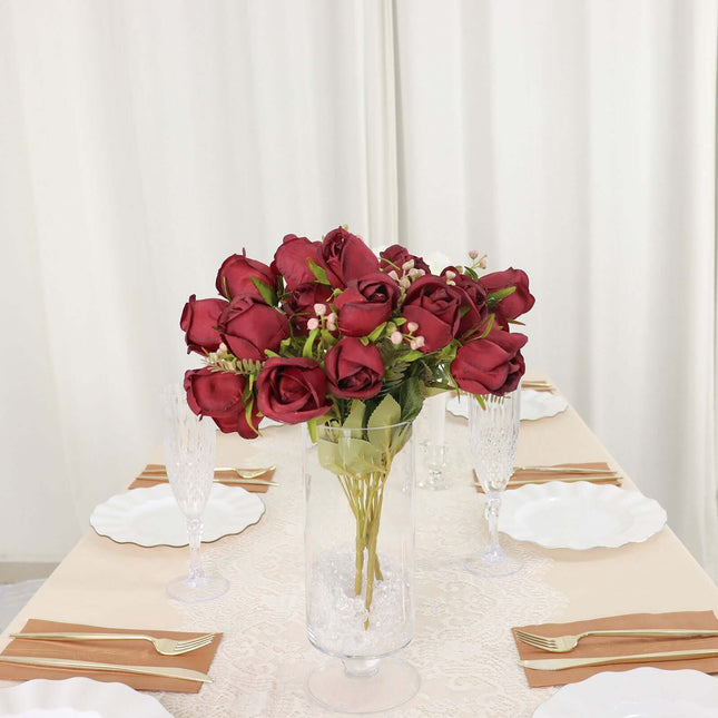 AliKopy 3 Pack 13" Burgundy Real Touch Silk Rose Bud Bouquets