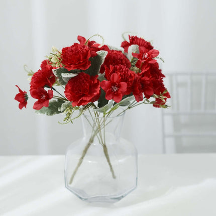 AliKopy 3 Pack 14" Red Silk Carnation Faux Flower Arrangements, Long-L
