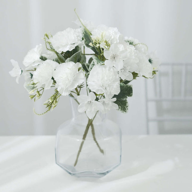 AliKopy 3 Pack 14" White Silk Carnation Bouquets - Realistic Faux Flow