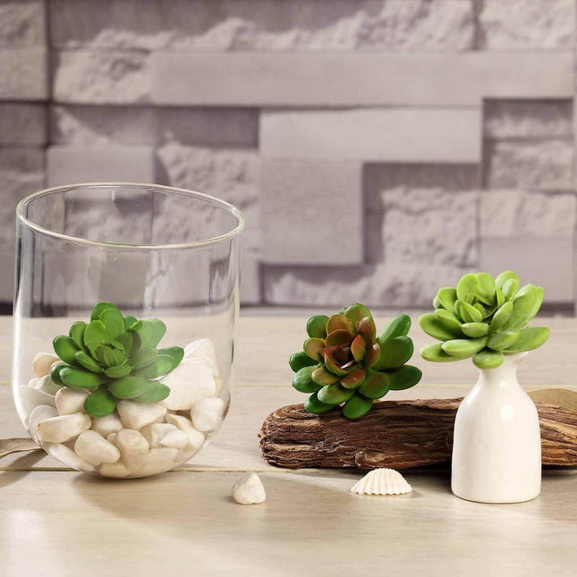AliKopy 3 Pack 3" Artificial PVC Echeveria Succulent Plants - Realisti