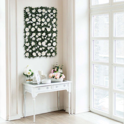 AliKopy 3 Sq Ft Easy-Install White Silk Rose Wall Panel Backdrop