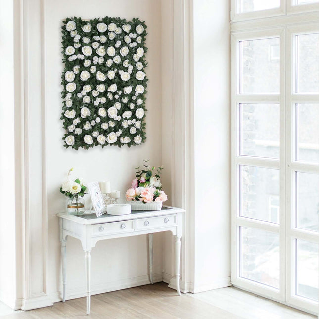 AliKopy 3 Sq Ft Easy-Install White Silk Rose Wall Panel Backdrop
