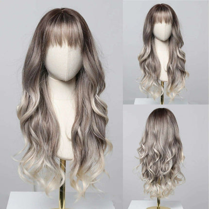 30-Inch Brown Wavy Synthetic Wig with Bangs - Perfect for Parties and Themed Events - Très Elite