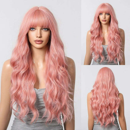 30-Inch Brown Wavy Synthetic Wig with Bangs - Perfect for Parties and Themed Events - Très Elite