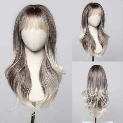 30-Inch Brown Wavy Synthetic Wig with Bangs - Perfect for Parties and Themed Events - Très Elite