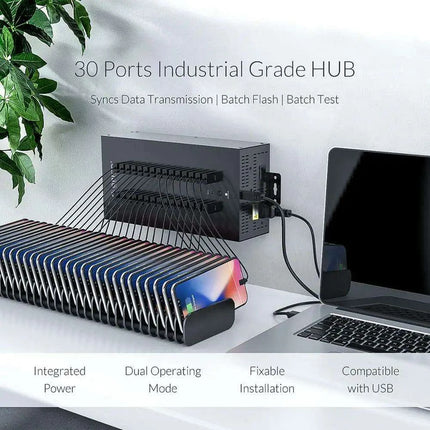 30-Port Heavy-Duty USB Hub with Built-In SD Card Reader for Enhanced Data Transfer and Charging - Très Elite