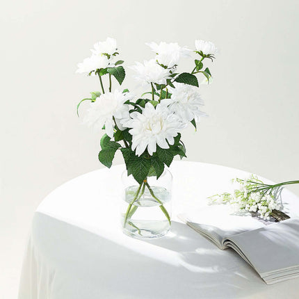 AliKopy 30" Tall White Artificial Dahlia Silk Flower Stem, Lifespan 10
