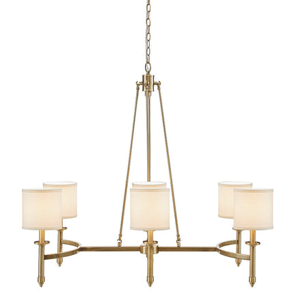Room & Decor 6-Light Antique Gold Chandelier with Fabric Drum Shades
