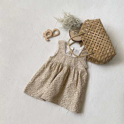Girls' Three-dimensional Lace Vintage Floral Vest Dress