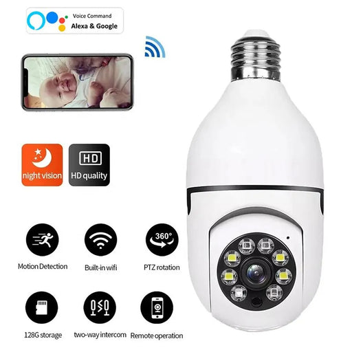 Bulb Camera - Wireless WiFi Monitoring with 360 Mobile Tracking Alarm