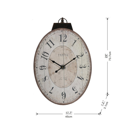 Room and Decor Antique White Oval Wall Clock - Vintage Design, MDF