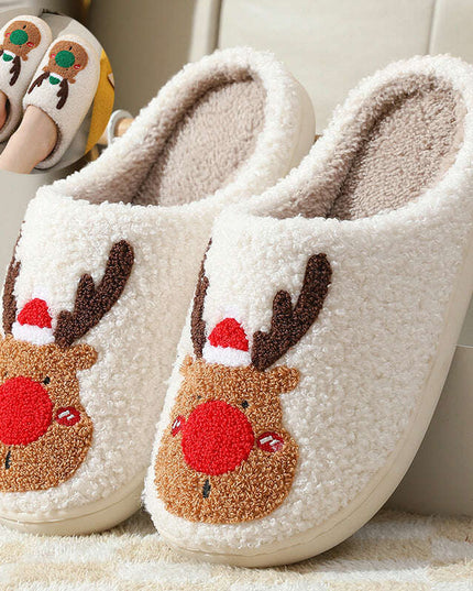 Christmas Shoes Winter Home Slippers Elk Soft Cozy Bedroom Slipper Slip On House Shoes