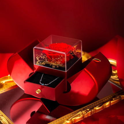Fashion Jewelry Box Red Apple Christmas Gift Necklace Eternal Rose For