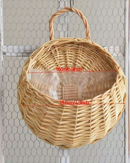 Rustic Blue Rattan Flower Wall Basket for Real or Faux Blooms