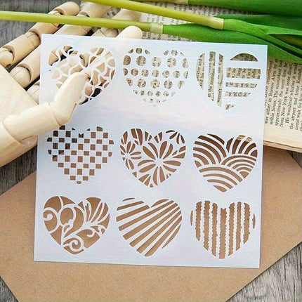 Delightful Mini Heart Stencil Set - Nine Grid Designs for Creative Scrapbooking and DIY Projects