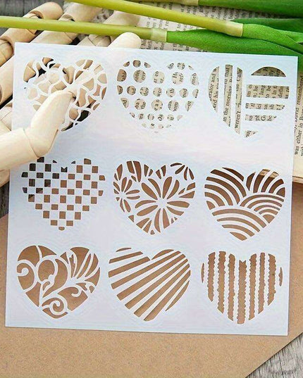 Delightful Mini Heart Stencil Set - Nine Grid Designs for Creative Scrapbooking and DIY Projects