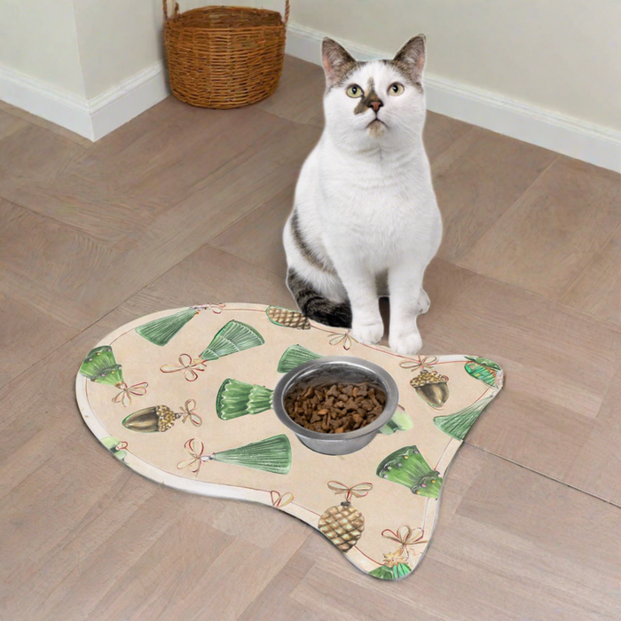 Personalized Festive Pet Feeding Mats - Quirky Bone and Fish Shapes