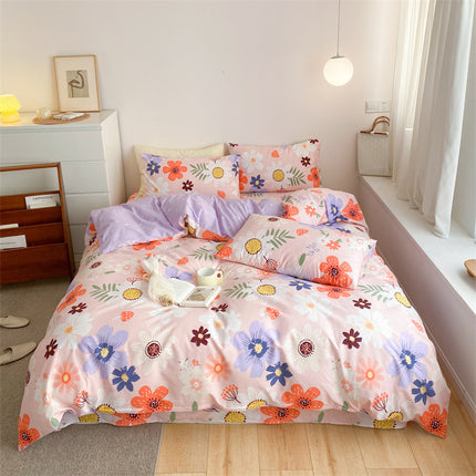 Peekaboo Studio Four-Piece Cotton Bed Sheet Set with Quilt Cover, Soft