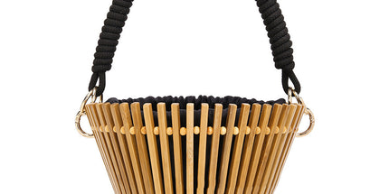 Round Bamboo Woven Handbag Portable Bamboo Rattan Bag