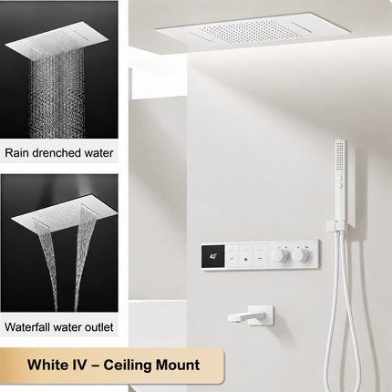 LED Digital Thermostatic Shower Set with Ceiling Rain Head & Slide Bar