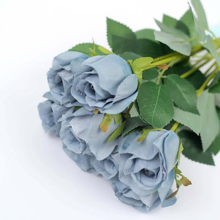 AliKopy 31" Dusty Blue Long Stem Silk Roses - 24 Pcs, Realistic Look