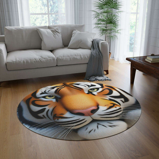 Colorful Chenille Round Rug with Vibrant Tiger Design - 60x60 Inch by Maison d'Elite