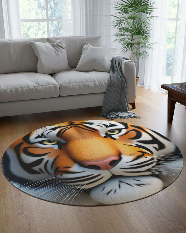 Colorful Chenille Round Rug with Vibrant Tiger Design - 60x60 Inch by Maison d'Elite